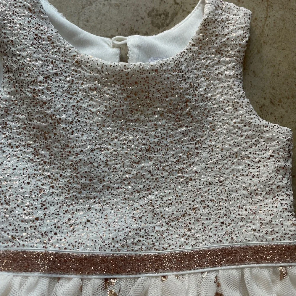 The Children's Place Girls Foil Rose‎ Gold Knit To Woven white Dress 3-6 months